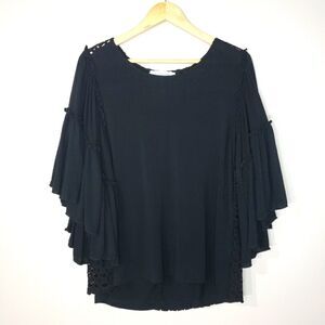 Del Lago Small NWT Black Cotton Boho Cottagecore Lace Butterfly Wing Sleeve Top